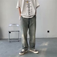 牛仔裤男潮流百搭ins港风复古裤子宽松潮牌痞帅直筒男裤7076-p40，男装牛仔裤，星座1008