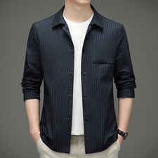 2022初夏新款中年男士薄款夹克外套男翻领条纹上衣时尚百搭男装，男装夹克，电商B212（原钱塘6029）