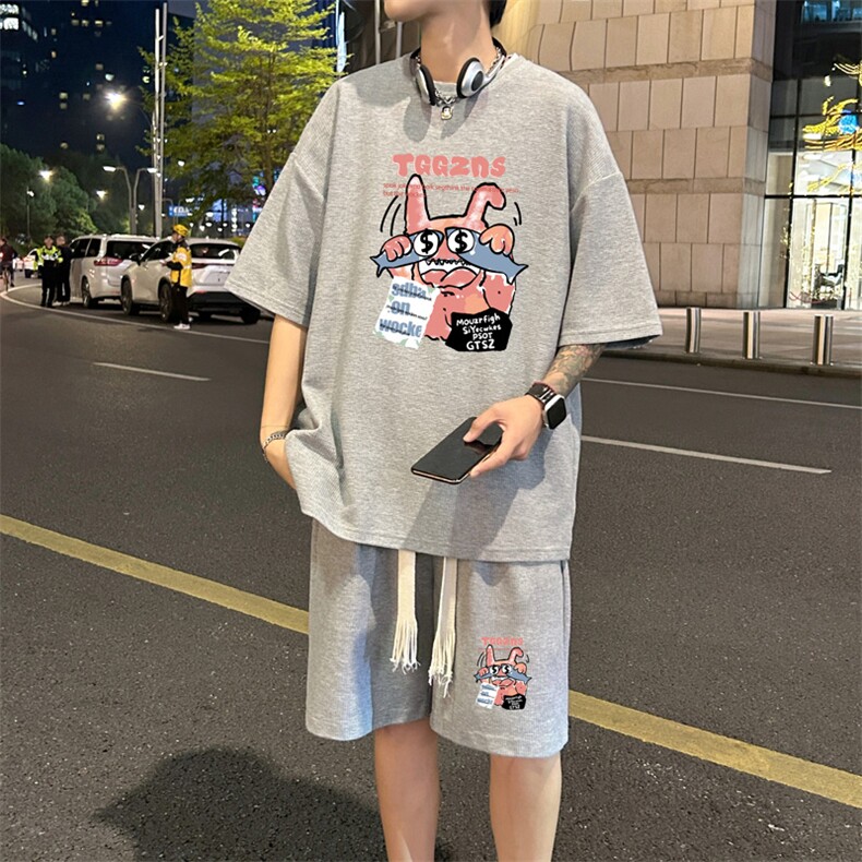 套装！华夫格套装短袖T恤短裤男HTZ534-特p：38,男装牛仔裤,电商B371