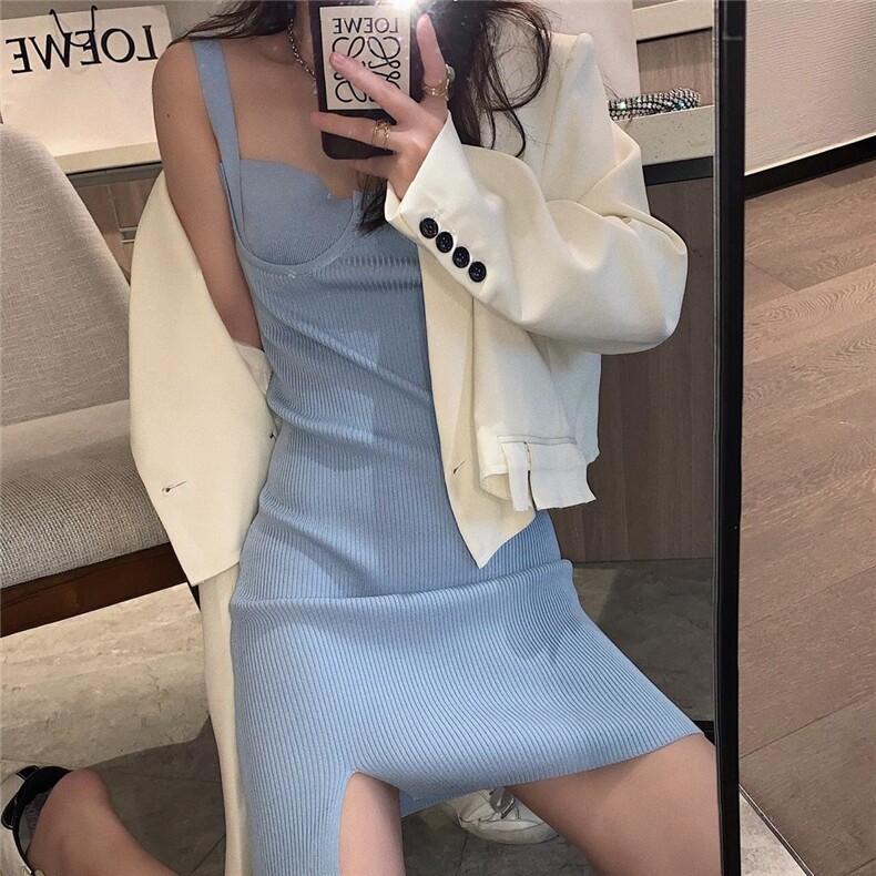 抹胸针织背心裙，胸罩，XTZ style