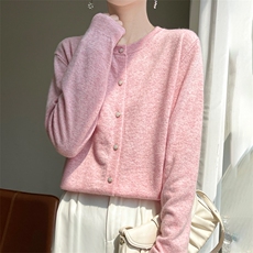 一线成衣无缝100%羊毛开衫女圆领针织衫上衣外搭宽松纯色加厚外套，女装羊绒衫，雅之冉羊绒