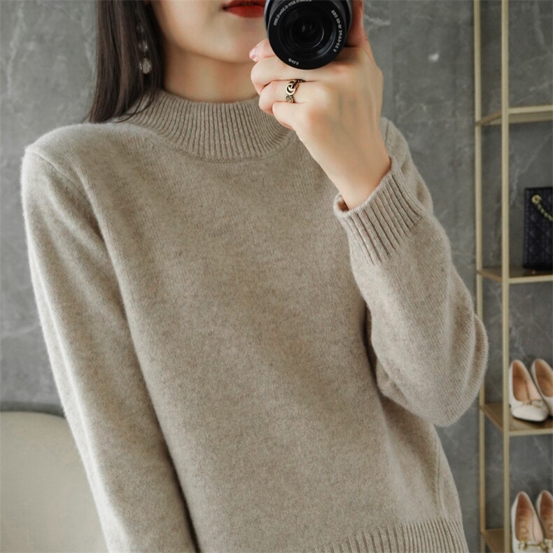 时尚百搭女士加厚半高领羊毛衫羊毛显瘦保暖毛衣，女装羊毛衫，鑫源羊绒