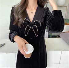 金丝绒收腰款连衣裙，女装连衣裙，Linda Jean