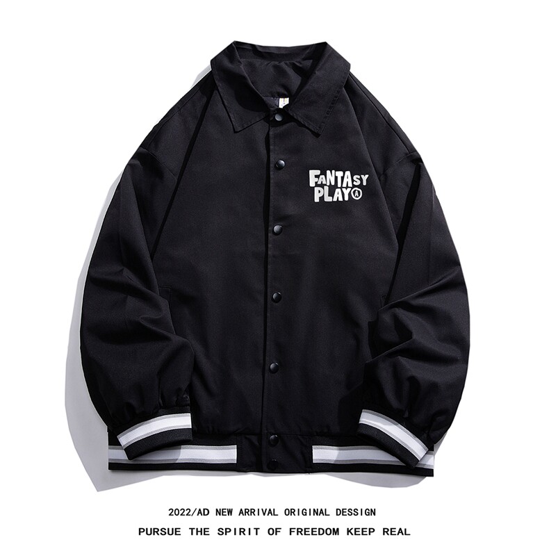 白底INS春季时尚潮流字母印花翻领棒球服百搭夹克外套G725P65控88,男装夹克,电商A247-1