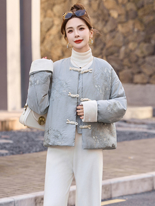 新中式g风刺绣羽绒服女2024冬季新款复古盘扣白鸭绒短款外套图片