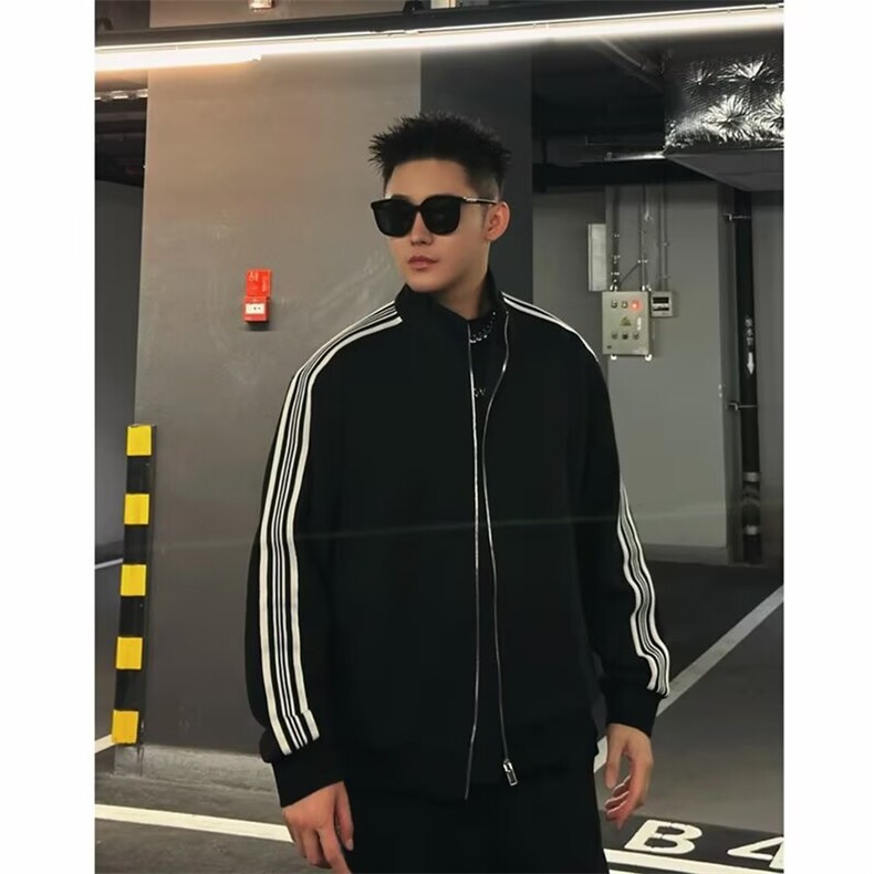 港风秋款男女运动套装卫衣三条杠条纹拼接外套TZ95P75,男装休闲套装,星座1013-1