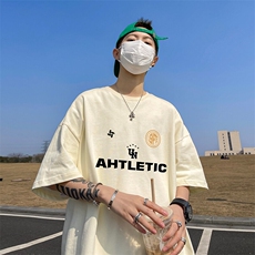 抖音得物二开现货220克夏装重磅美式高街宽松短袖t恤MT184，男装T恤，电商A486-1