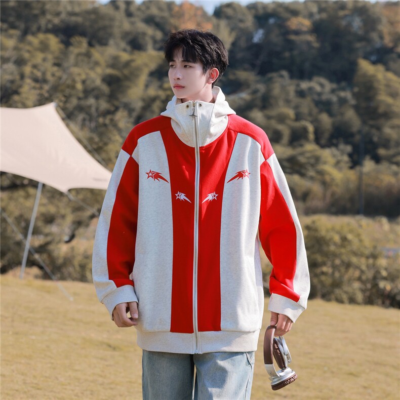 抖音品质重磅华棉撞色港风拼接开衫卫衣KWY2401-P75控108,男装卫衣,电商B370