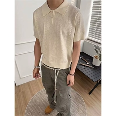 轻熟风麦穗提花翻领短袖针织男夏季休闲宽松百搭上衣TX988，男装T恤，星座208-5