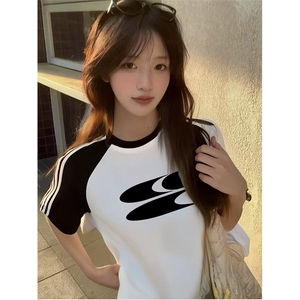 抖音得物品质二开240克宽松纯棉美式潮牌插肩三杠织带短袖T恤图片