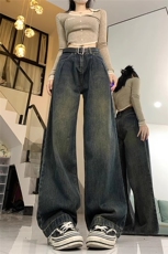 现货大码胖显瘦阔腿裤牛仔裤宽松拖地裤男裤NF129加绒P58常规P48，男装牛仔裤，星座302B-2