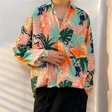 2025秋季新款免烫宽松尖领印花衬衫男士衬衣青少年长袖CS2320-P35，男装衬衫，电商A062