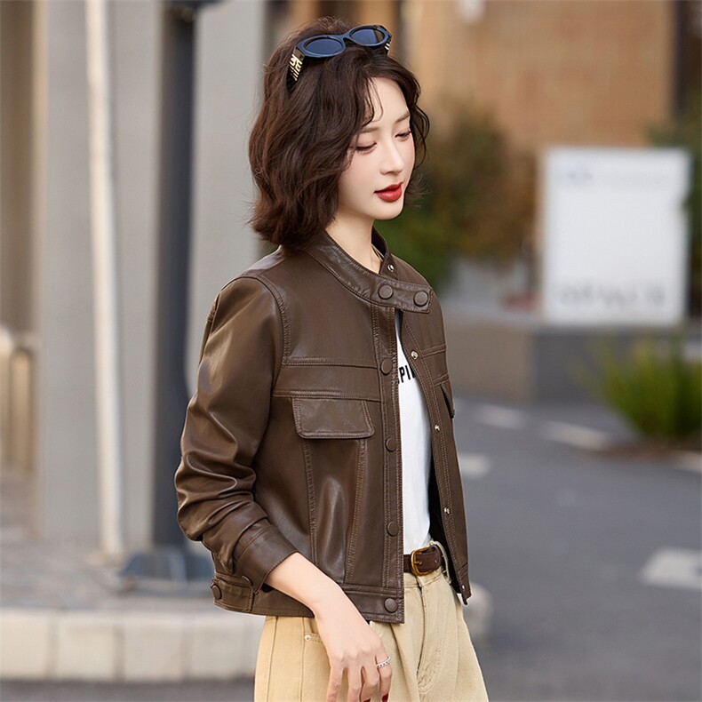 多色百搭短款皮衣外套女2025春季新款设计感显瘦皮夹克机车服上衣,女装皮衣,臻衣坊
