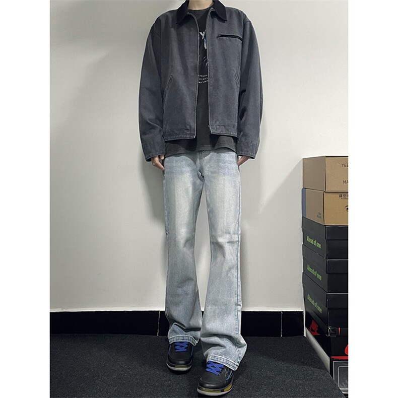 B221美式ins高街暗黑光版修身微喇牛仔裤LK23137-P55控78,男装牛仔裤,电商B221