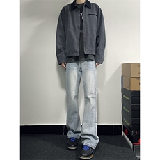 B221美式ins高街暗黑光版修身微喇牛仔裤LK23137-P55控78，男装牛仔裤，电商B221