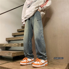 2025秋季新款美式高街水洗复古褶皱牛仔裤B315-K23525-P65控78，男装牛仔裤，电商B315