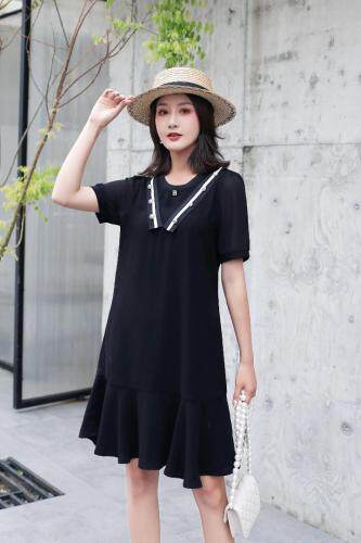 夏季新款黑色连衣裙，女装连衣裙，红利秀雅