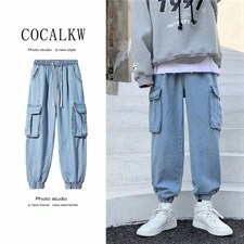 新款男士大口袋牛仔裤韩版潮流时尚束脚裤子宽松长裤子k1801-p45，男装牛仔裤，星座1008-1