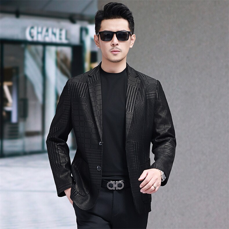 春秋款男士皮衣皮西服绵羊皮外套商务休闲男装夹克爸爸装中年图片