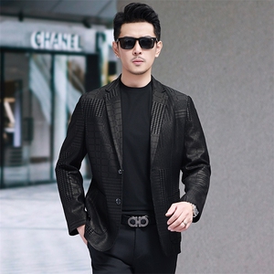 春秋款男士皮衣皮西服绵羊皮外套商务休闲男装夹克爸爸装中年图片