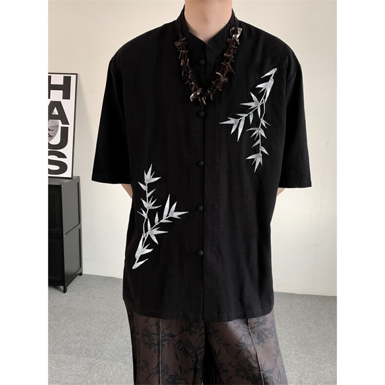 夏装棉麻新中式改良立领短袖衬衫男女风上衣百搭大码半袖衬衣图片