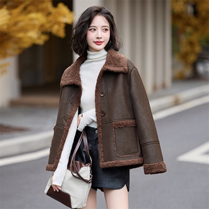 皮毛一体羊羔毛外套女短款2024新款秋冬季加绒机车服加厚皮夹克图片