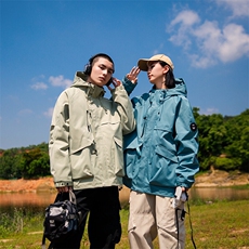 春秋户外冲锋衣男女同款防风防水连帽工装外套登山服夹克2481-P75，男装夹克，星座1403B