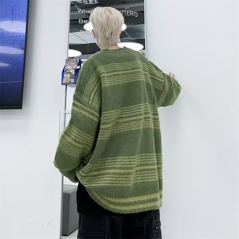 美式复古马海毛条纹毛衣男女宽松冷淡系秋冬针织衫ins潮HM55-P55,男装针织衫/毛衣,星座1008