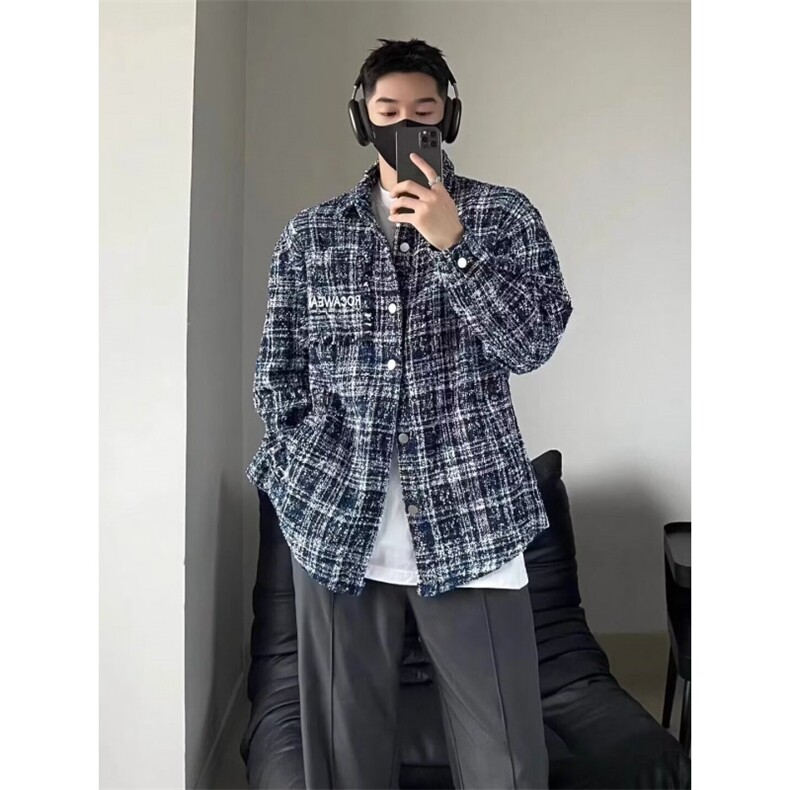网图粗花呢小香风衬衫男高级感秋季潮牌千鸟格外套,男装衬衫,星座410-7