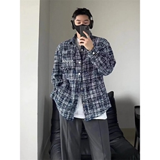 网图粗花呢小香风衬衫男高级感秋季潮牌千鸟格外套，男装衬衫，星座410-7