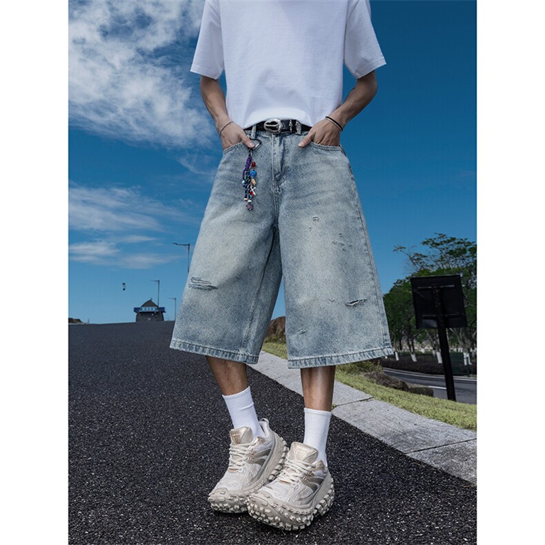 特!马路景夏季破洞牛仔裤短裤宽松潮流五分裤长期有货561P39,男装牛仔裤,星座902A