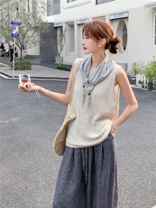 休闲风针织圆领无袖上衣阔腿裤两件套女2026春夏新款时尚气质套装，女装套装/套裙，艾米莉亚