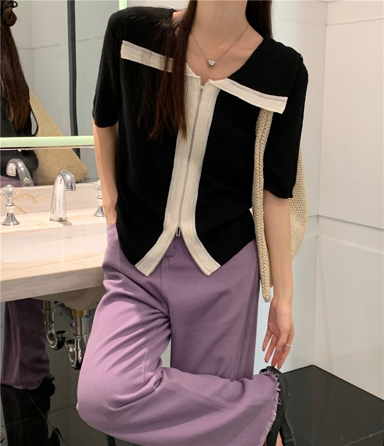 夏季新款简约百搭短袖针织衫女宽松休闲上衣,针织衫/毛衣,伟祺羊绒