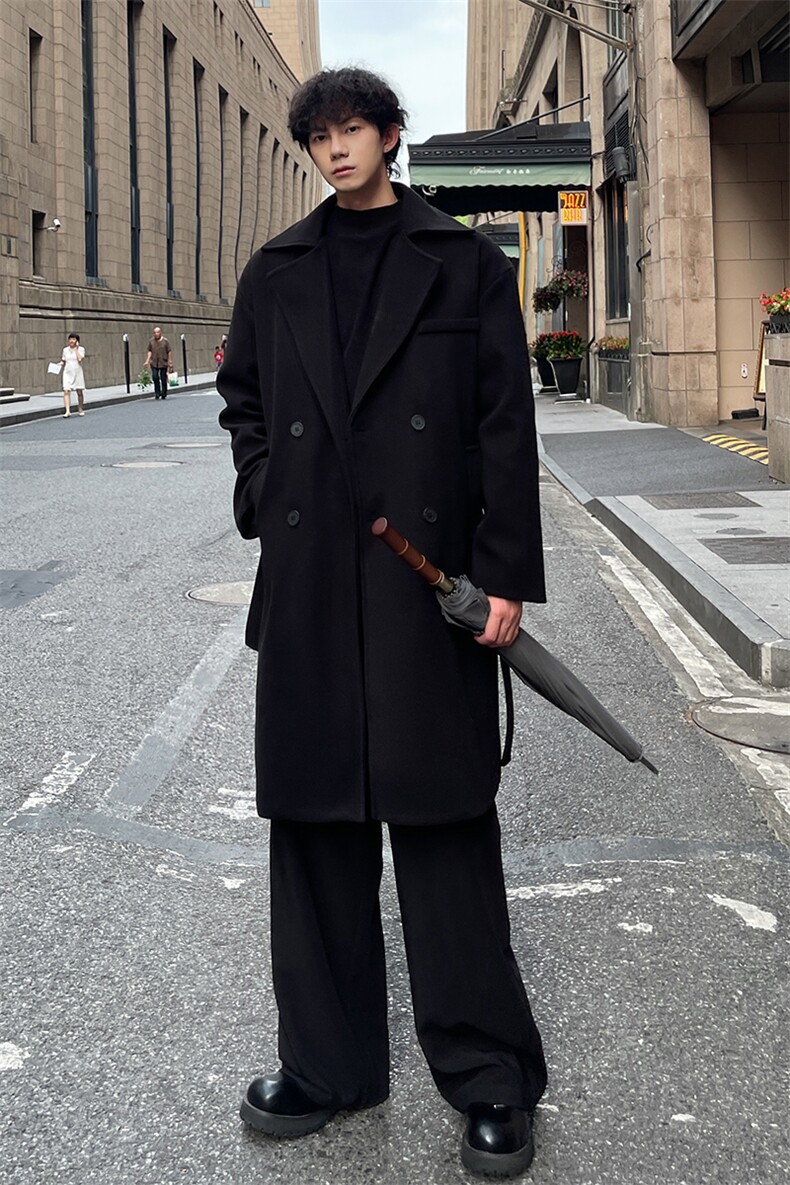 外景秋冬宽松毛呢大衣男潮痞帅英伦风衣外套MN99995/P100加棉P110,男装风衣,电商B316