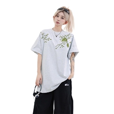 万针全刺绣工艺抖音得物高品质260克重磅纯棉双纱美式高街短袖T恤，男装T恤，电商A486