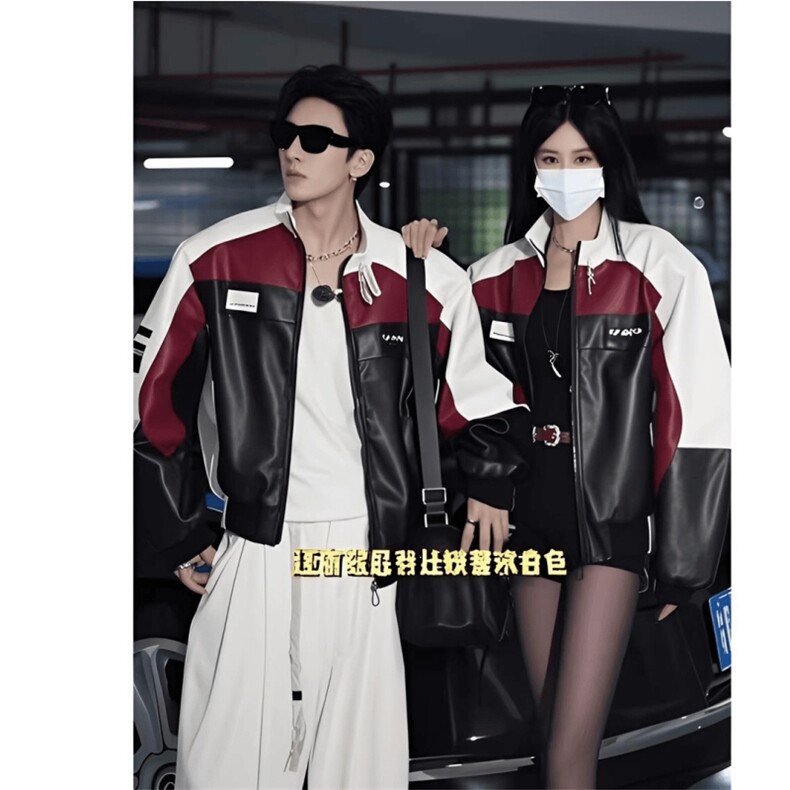 美式机车拼接高级感皮衣高街时尚炸街痞帅赛车服外套LJK85744-p71,男装皮衣,星座1008