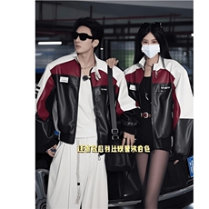 美式机车拼接高级感皮衣高街时尚炸街痞帅赛车服外套LJK85744-p71，男装皮衣，星座1008