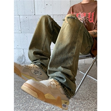 美式高街破洞牛仔裤男款复古潮牌直筒水洗做旧宽松长裤N01655-P43，男装牛仔裤，星座308B-1