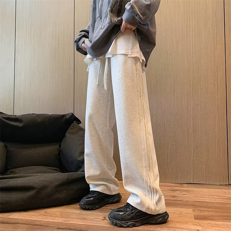 休闲卫裤男秋冬Z褶皱边阔腿裤子青少年垂感运动长裤 WK115-P40图片