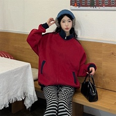 抖音得物高品质美式高街重磅结构设计拼接织带立领卫衣外套CM42，女装短外套，电商A486-1