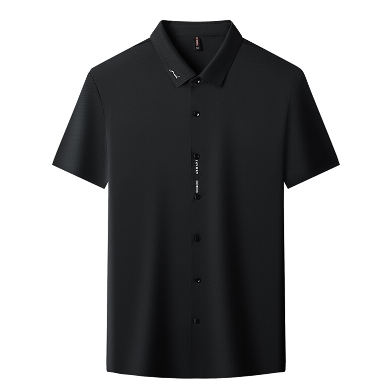无痕短袖衬衫男翻了纯色上衣服夏季新款中年男士商务休闲宽松衬衣,男装衬衫,电商B212（原钱塘6029）