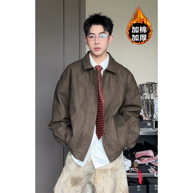 cleanfit加棉扎染翻领PU皮棉衣夹克外套男J5228J加棉-特P95控158图片