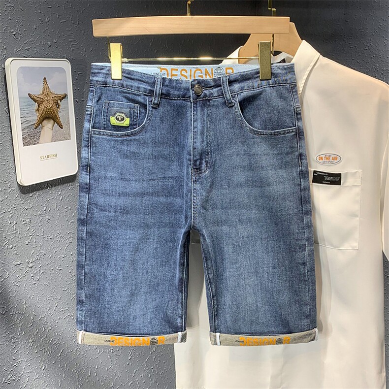抖音直播夏季牛仔短裤男刺绣弹力YKK拉链休闲五分裤DK5881-P60,男装牛仔裤,星座1207-1