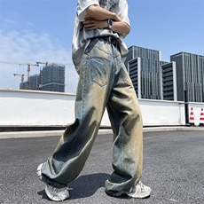高街牛仔裤男士韩版潮流染黄泥痞帅2024秋新款ins长裤RK1952-P49，男装牛仔裤，星座412-2
