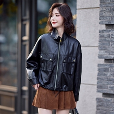 海宁皮衣女真皮2025年秋季新款爆款时尚宽松绵羊皮高端皮夹克外套，女装皮衣，简古