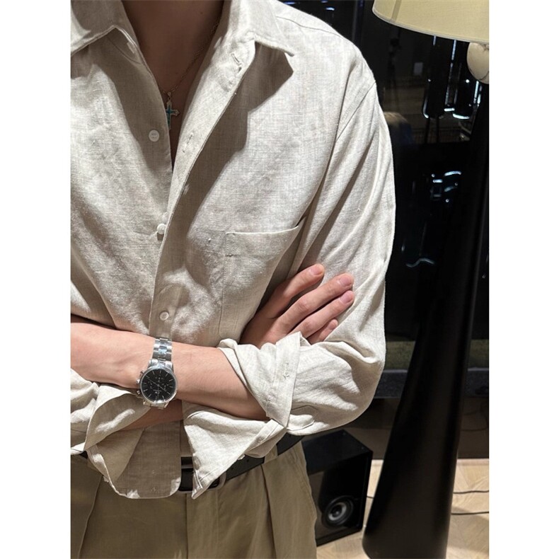 706-1-CS1368-P38特P现货秋季老钱风天丝亚麻衬衫休闲衬衣潮,男装衬衫,星座706-1