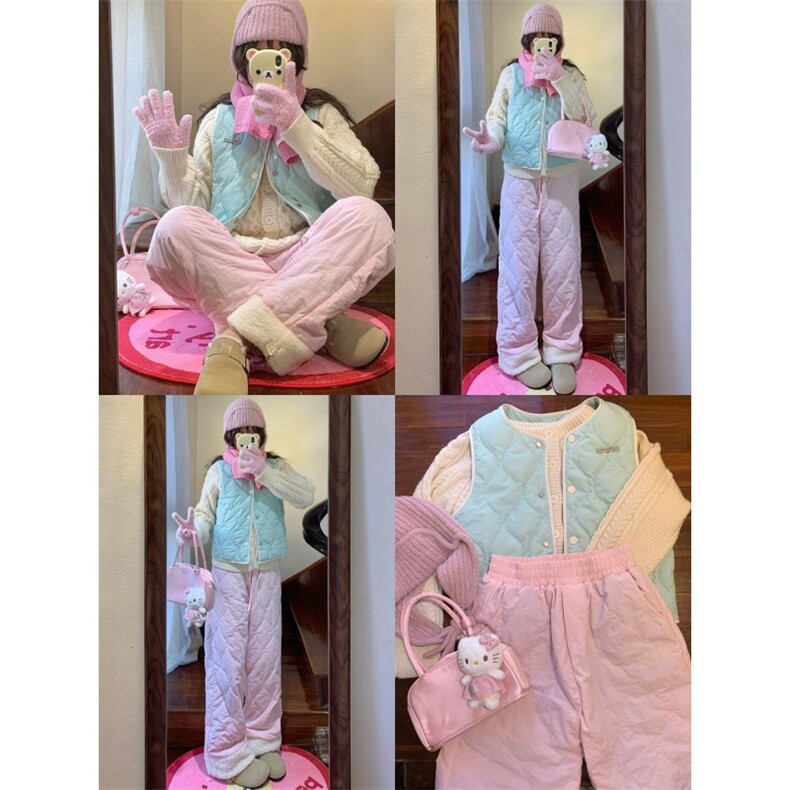 羊羔绒菱格棉裤男冬季加厚东北裤子情侣宽松阔腿MK54LL-特P48,男装休闲裤,星座1007（原301D）