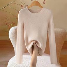夏季精仿羊毛一线成衣卷边针织短袖T恤女套头纯色打底衫宽松半袖，女装针织衫/毛衣，众美斯特