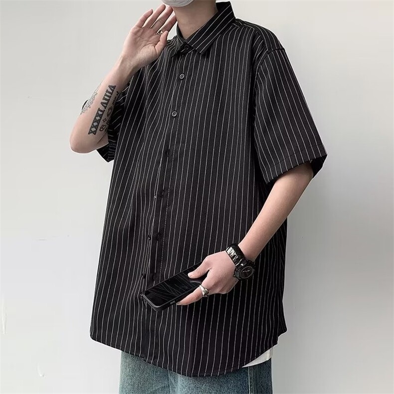 日系五分袖春夏季新款衬衫潮流慵懒男方领宽松型衬衫KC585P30,男装衬衫,星座1116-2