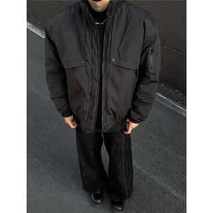 2025新款工装棉服男士美式复古飞行员夹克夹棉外套潮流立领棉衣图片